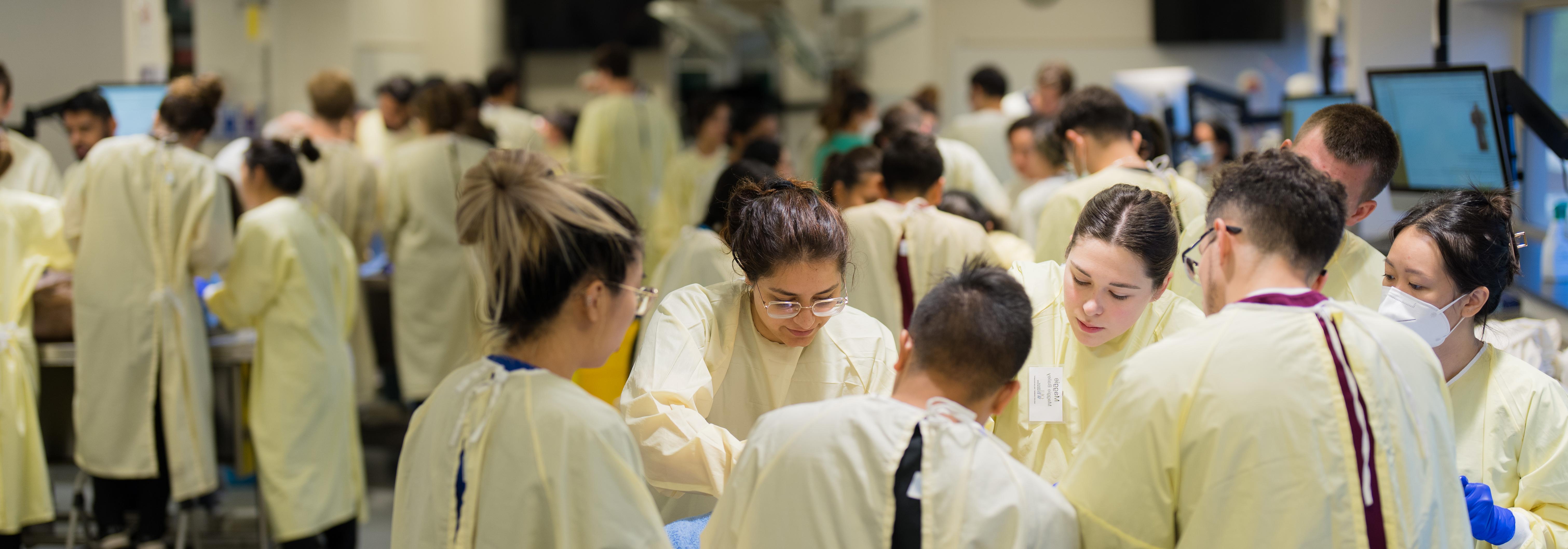 An image of students in the OUWB Anatomy Lab